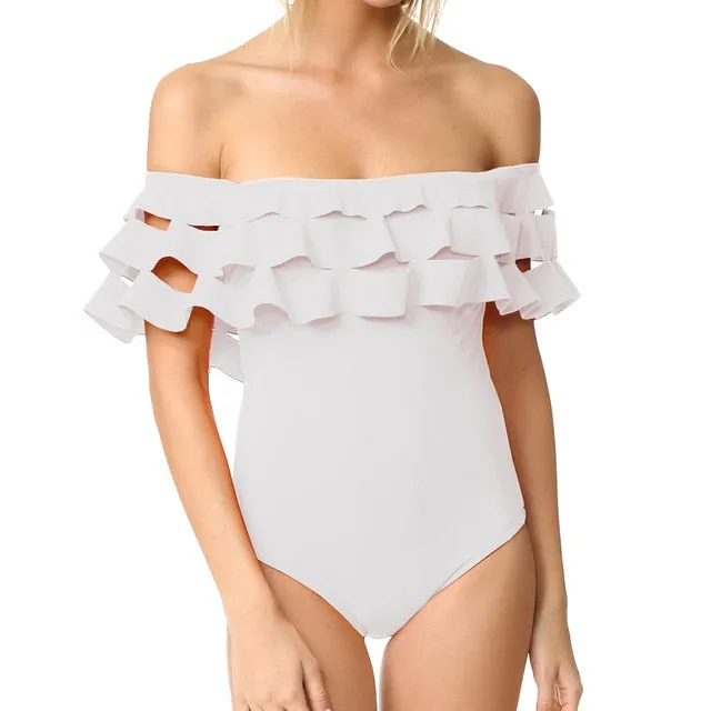 2019 Swimwear Women One Piece Ruffle Padded Monokini