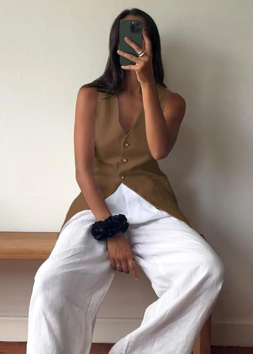 2025 Summer Women's Linen Vest Tops Lightweight Breathable Long Fashion V-Neck Fully-Lined Work Casual Vest Pockets
