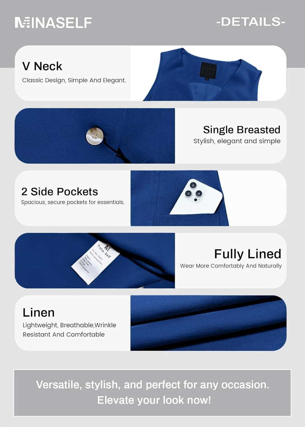 2025 Summer Women's Linen Vest Tops Lightweight Breathable Long Fashion V-Neck Fully-Lined Work Casual Vest Pockets