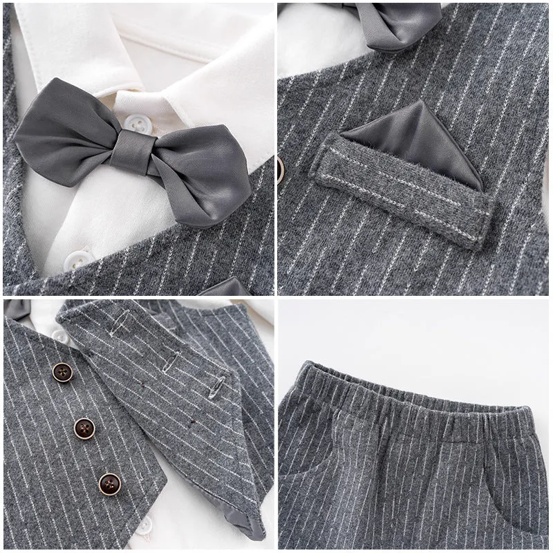 3 Pieces Set Baby Kid Boys Birthday Party Bow Shirts Solid Color Striped Vests Waistcoats And Pants Wholesale 22070178