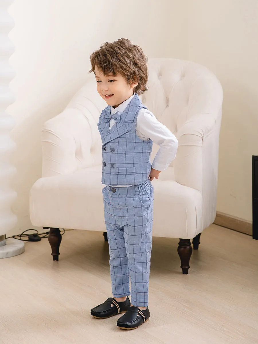 3 Pieces Set Baby Kid Boys Birthday Party Solid Color Bow Shirts Checked Vests Waistcoats And Pants Wholesale 221216456