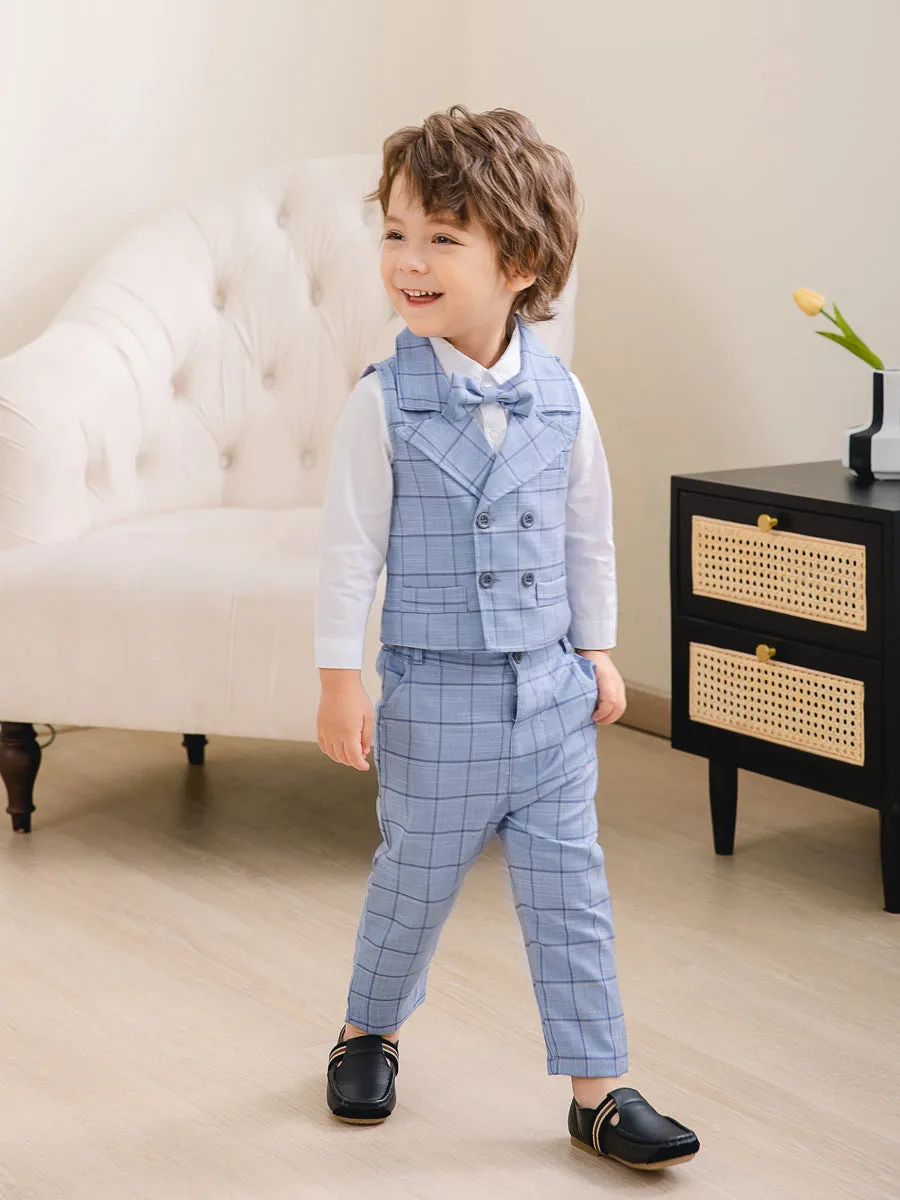 3 Pieces Set Baby Kid Boys Birthday Party Solid Color Bow Shirts Checked Vests Waistcoats And Pants Wholesale 221216456