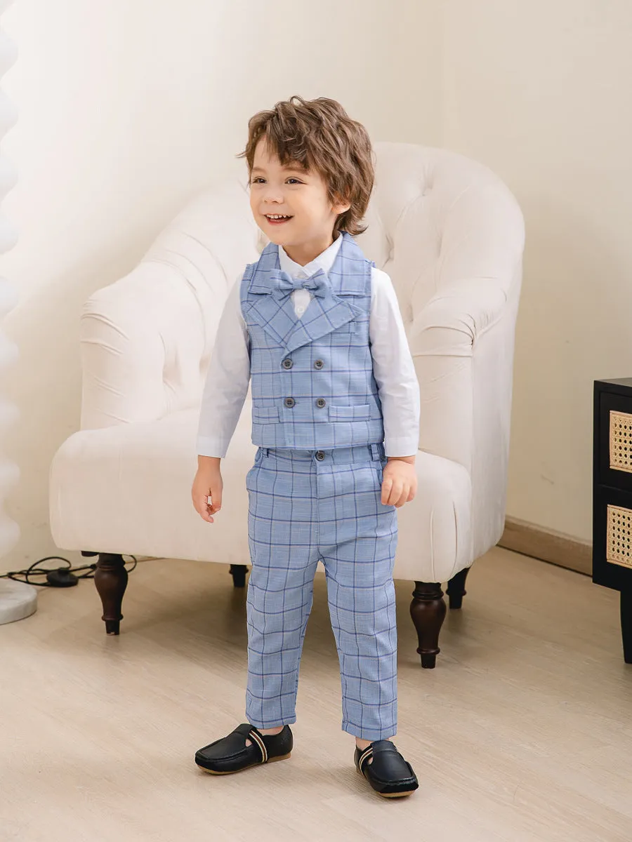 3 Pieces Set Baby Kid Boys Birthday Party Solid Color Bow Shirts Checked Vests Waistcoats And Pants Wholesale 221216456