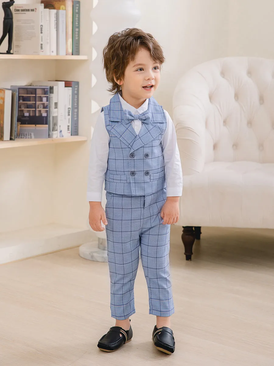 3 Pieces Set Baby Kid Boys Birthday Party Solid Color Bow Shirts Checked Vests Waistcoats And Pants Wholesale 221216456