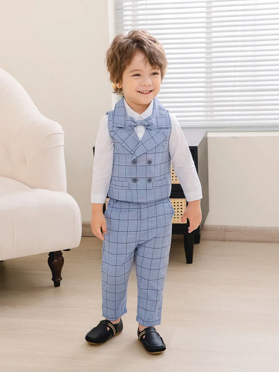 3 Pieces Set Baby Kid Boys Birthday Party Solid Color Bow Shirts Checked Vests Waistcoats And Pants Wholesale 221216456