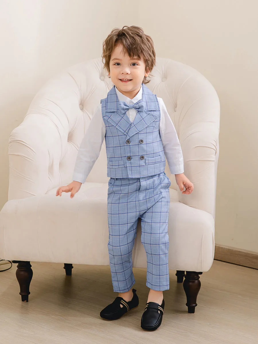 3 Pieces Set Baby Kid Boys Birthday Party Solid Color Bow Shirts Checked Vests Waistcoats And Pants Wholesale 221216456