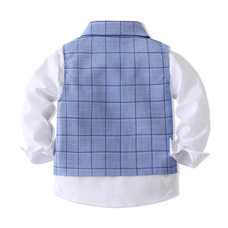 3 Pieces Set Baby Kid Boys Birthday Party Solid Color Bow Shirts Checked Vests Waistcoats And Pants Wholesale 221216456