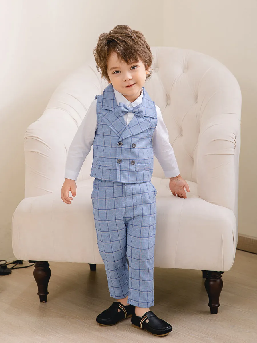 3 Pieces Set Baby Kid Boys Birthday Party Solid Color Bow Shirts Checked Vests Waistcoats And Pants Wholesale 221216456