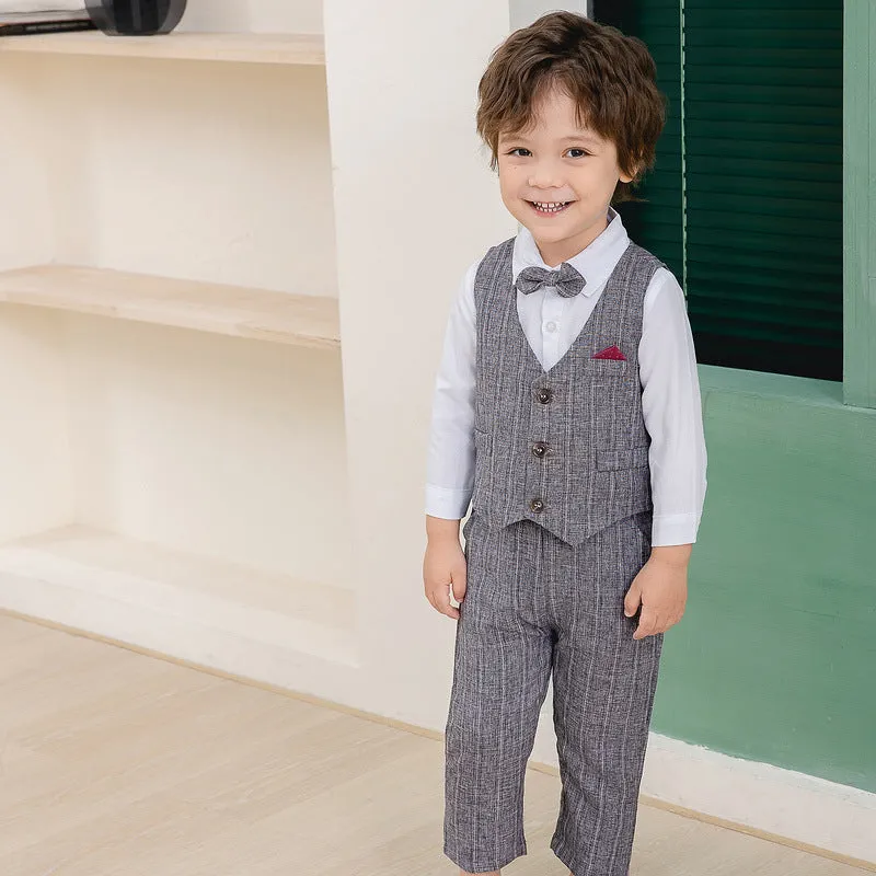 3 Pieces Set Baby Kid Boys Dressy Party Solid Color Vests Waistcoats And Bow Shirts And Pants Suits Wholesale 221216358