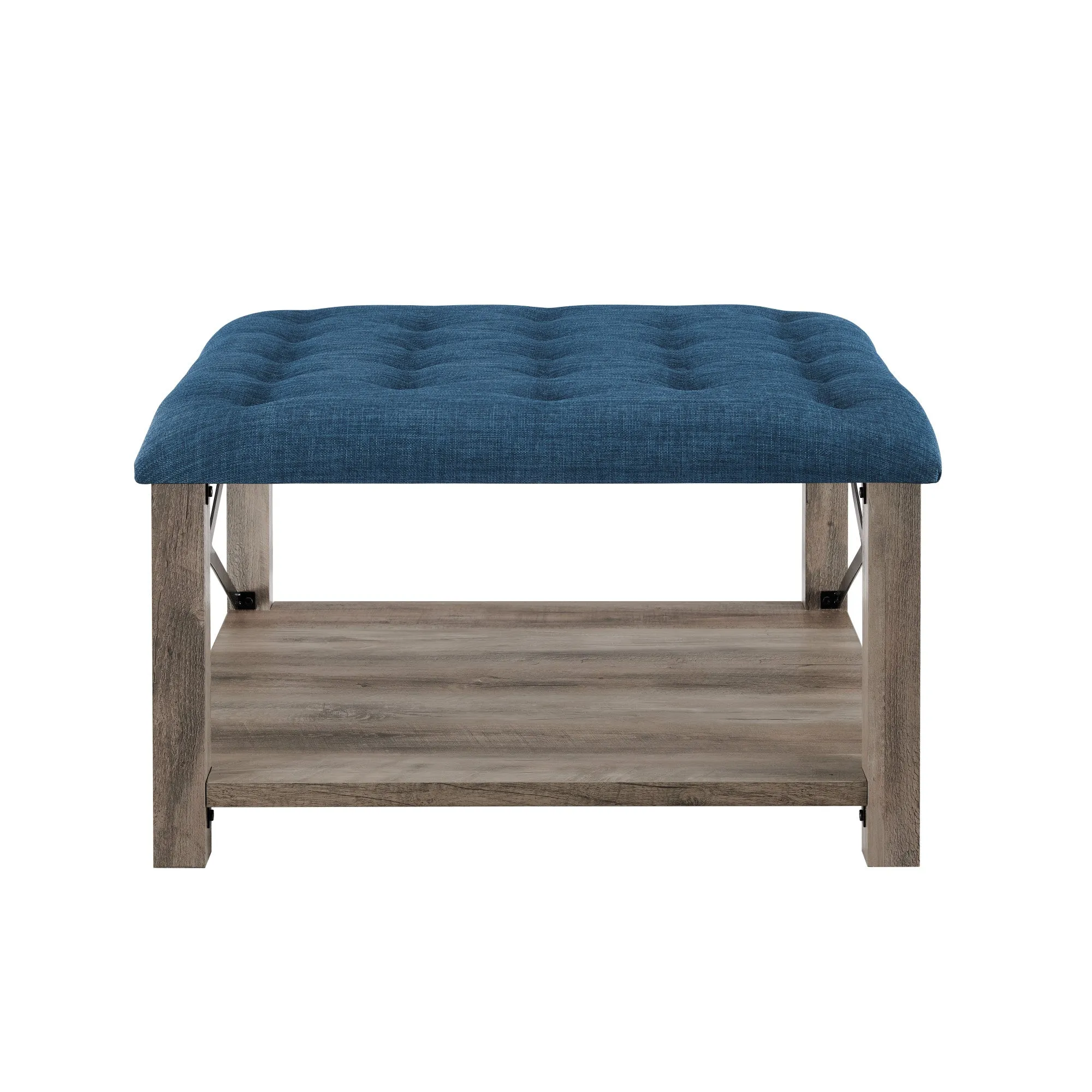 30" Farmhouse Tufted Ottoman - Versatile Upholstered Seating with Storage Shelf for Stylish Spaces