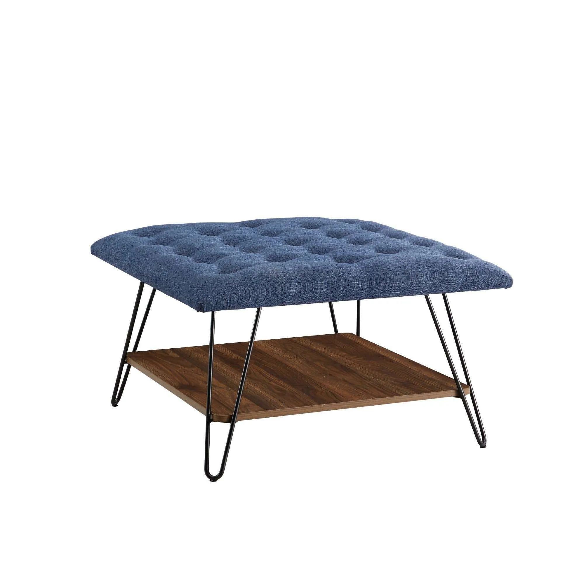 30" Farmhouse Tufted Ottoman - Versatile Upholstered Seating with Storage Shelf for Stylish Spaces