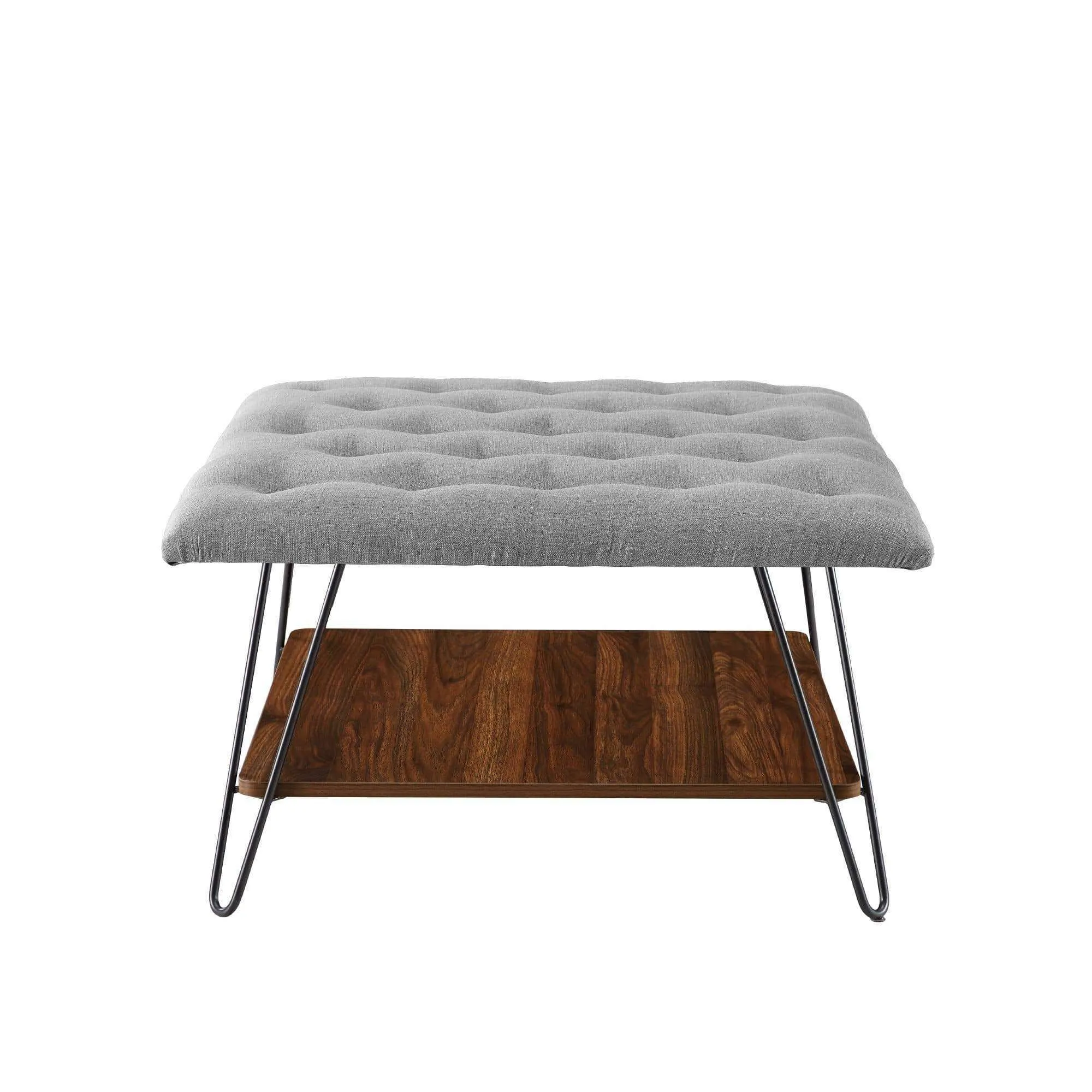 30" Farmhouse Tufted Ottoman - Versatile Upholstered Seating with Storage Shelf for Stylish Spaces