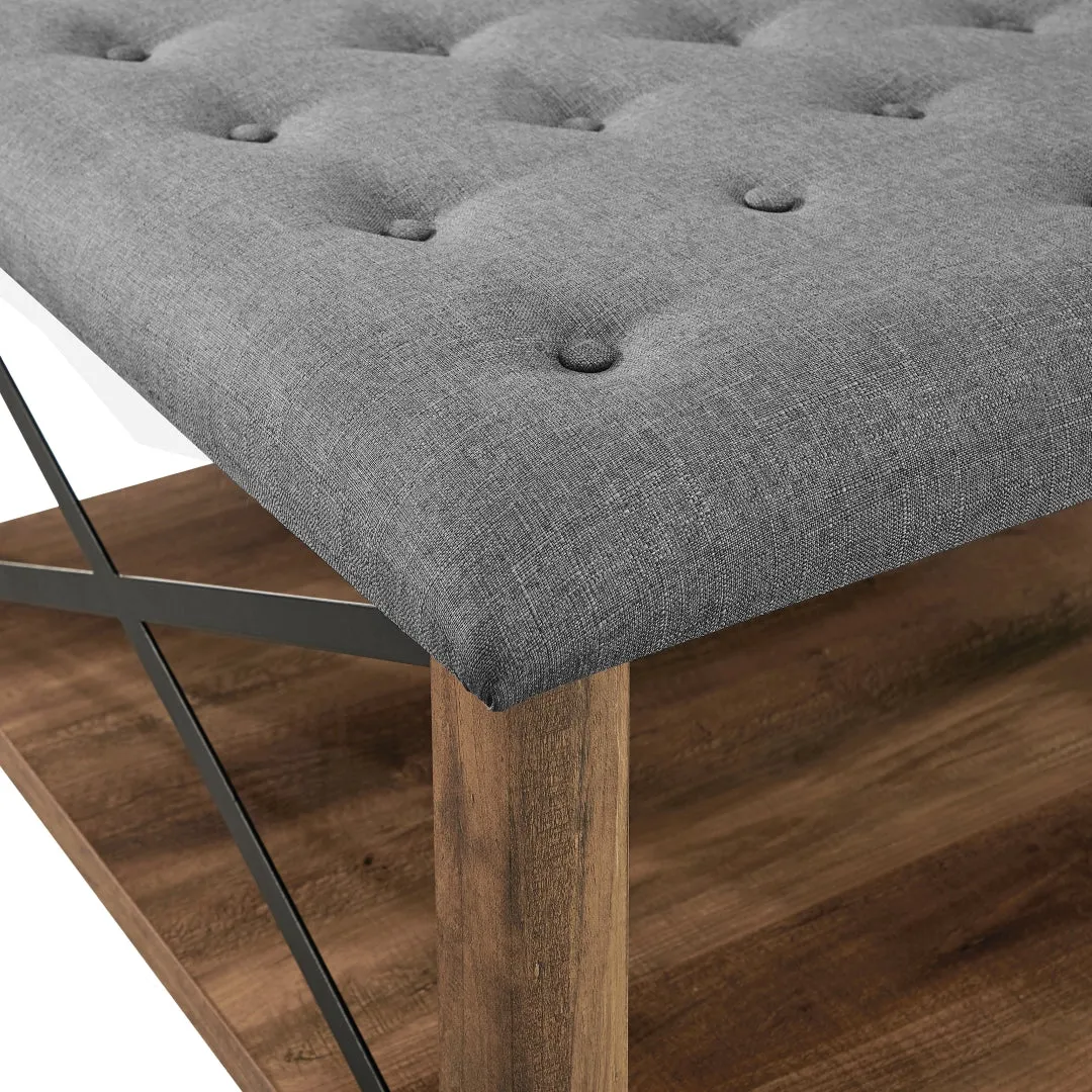 30" Farmhouse Tufted Ottoman - Versatile Upholstered Seating with Storage Shelf for Stylish Spaces