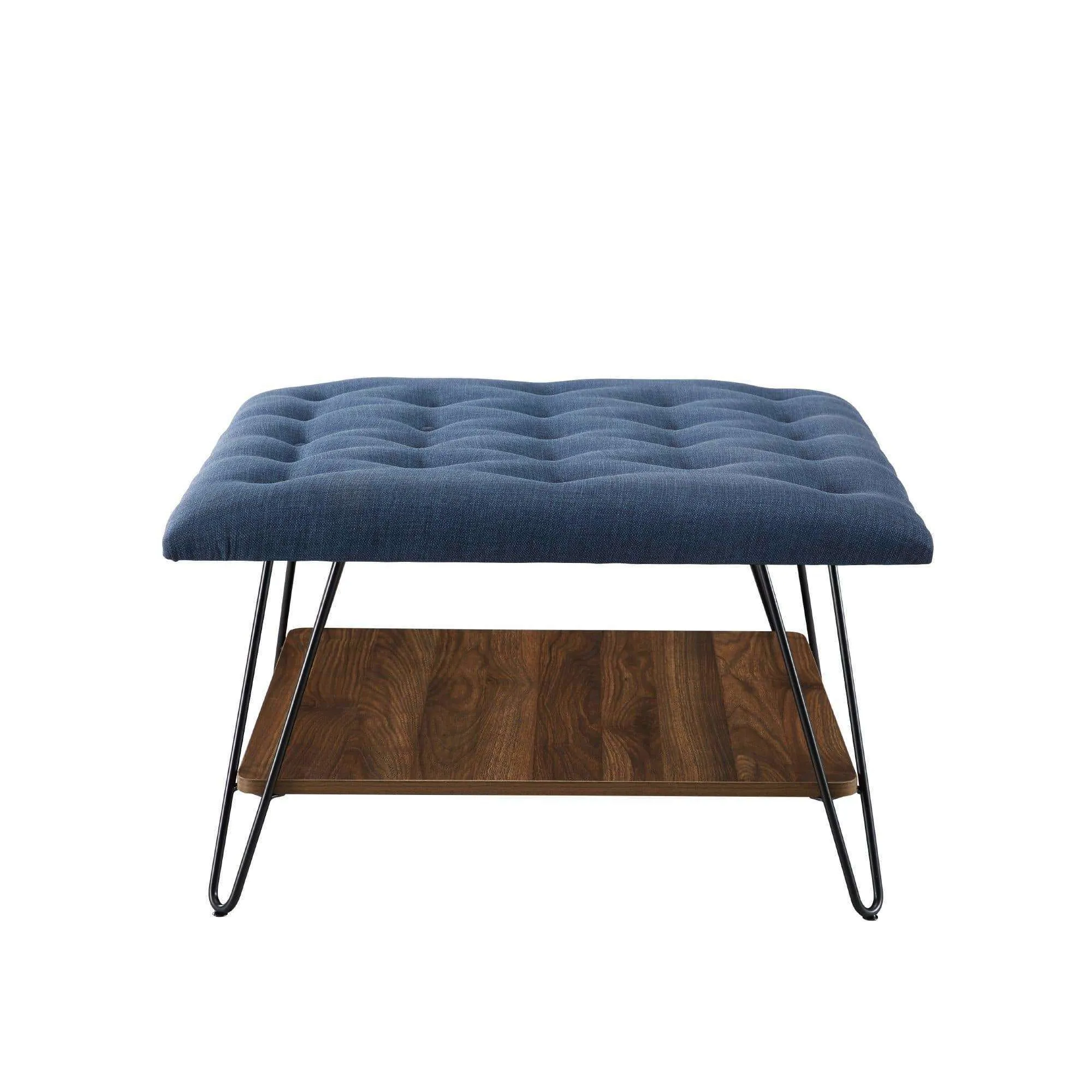 30" Farmhouse Tufted Ottoman - Versatile Upholstered Seating with Storage Shelf for Stylish Spaces