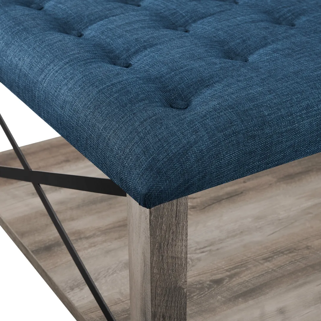30" Farmhouse Tufted Ottoman - Versatile Upholstered Seating with Storage Shelf for Stylish Spaces