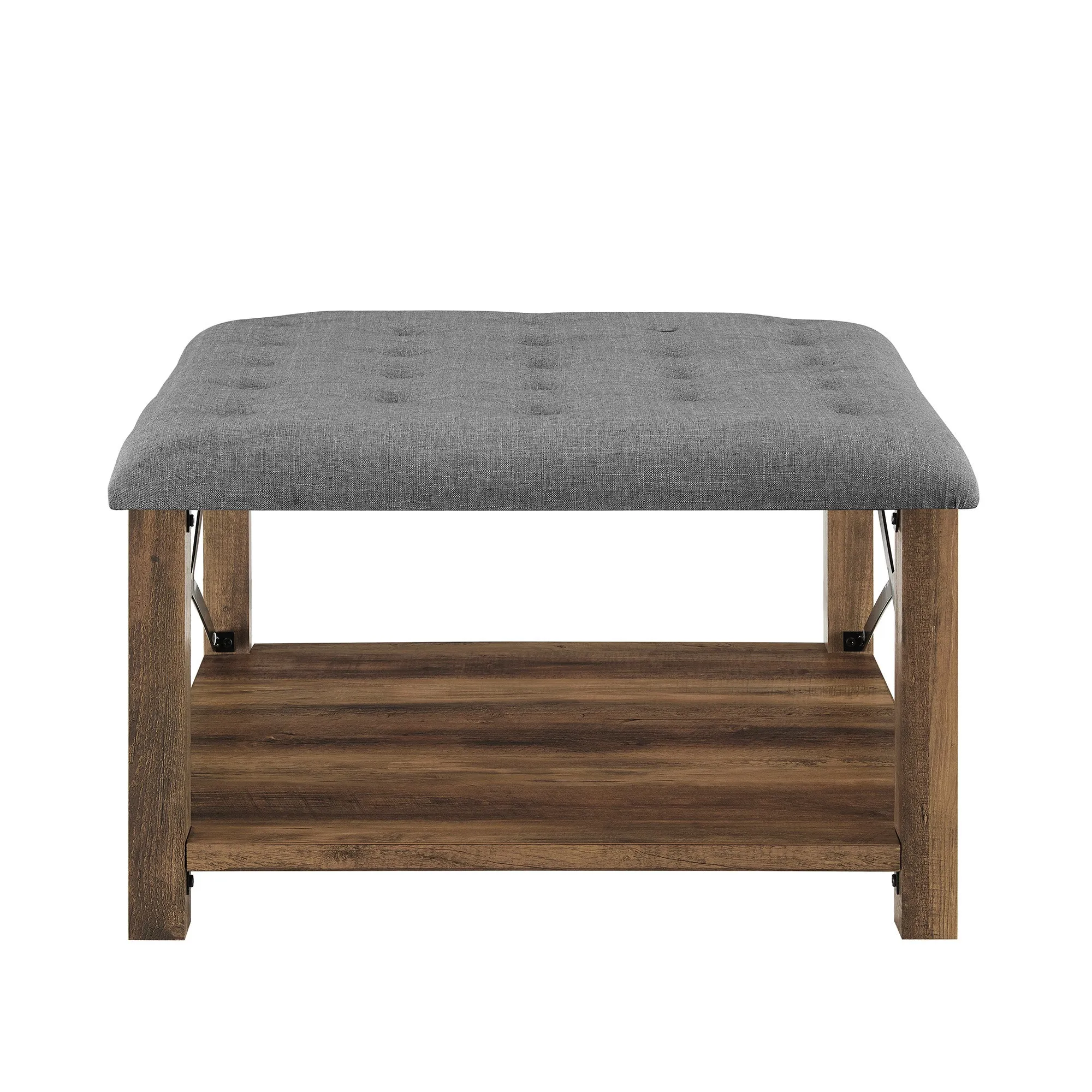 30" Farmhouse Tufted Ottoman - Versatile Upholstered Seating with Storage Shelf for Stylish Spaces