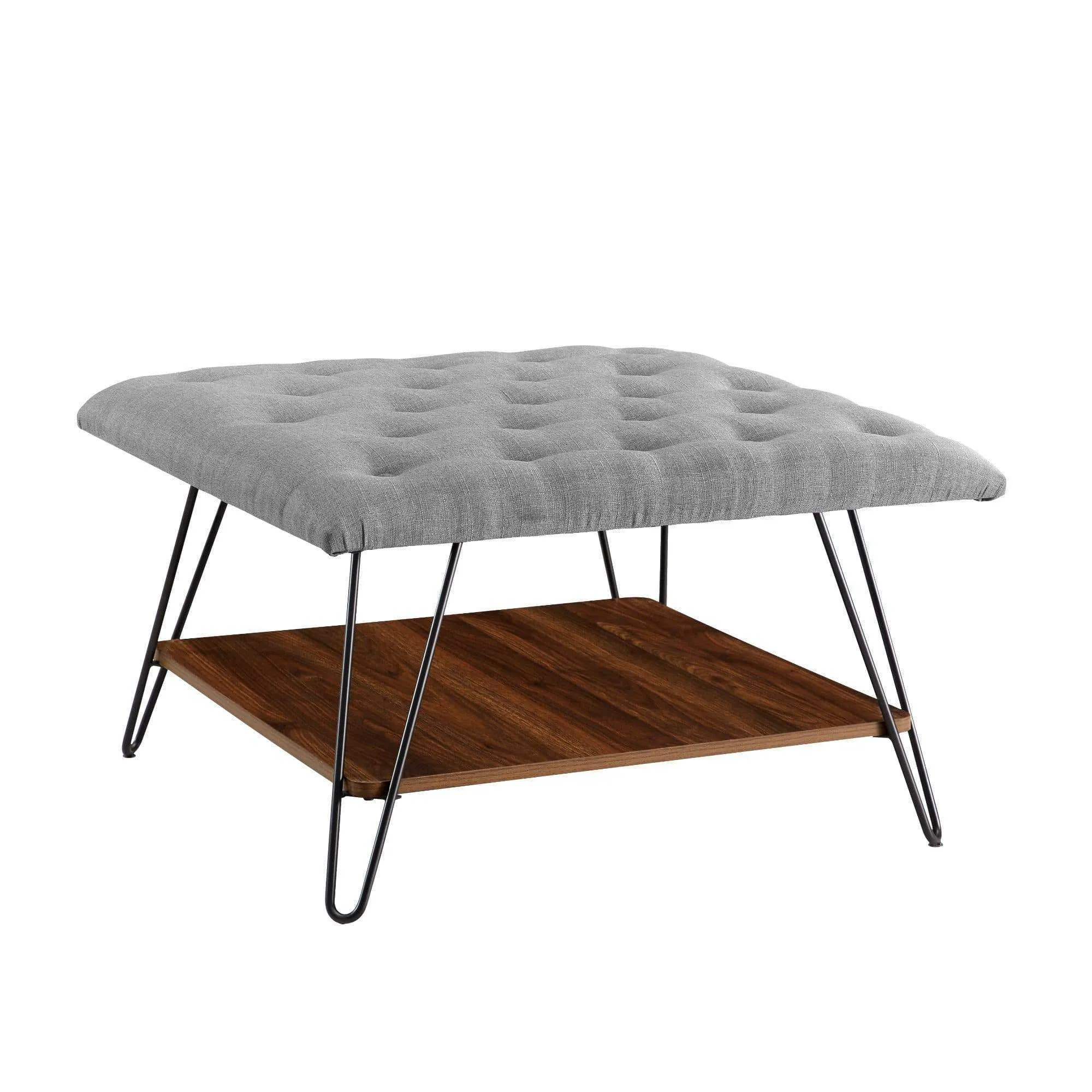30" Farmhouse Tufted Ottoman - Versatile Upholstered Seating with Storage Shelf for Stylish Spaces