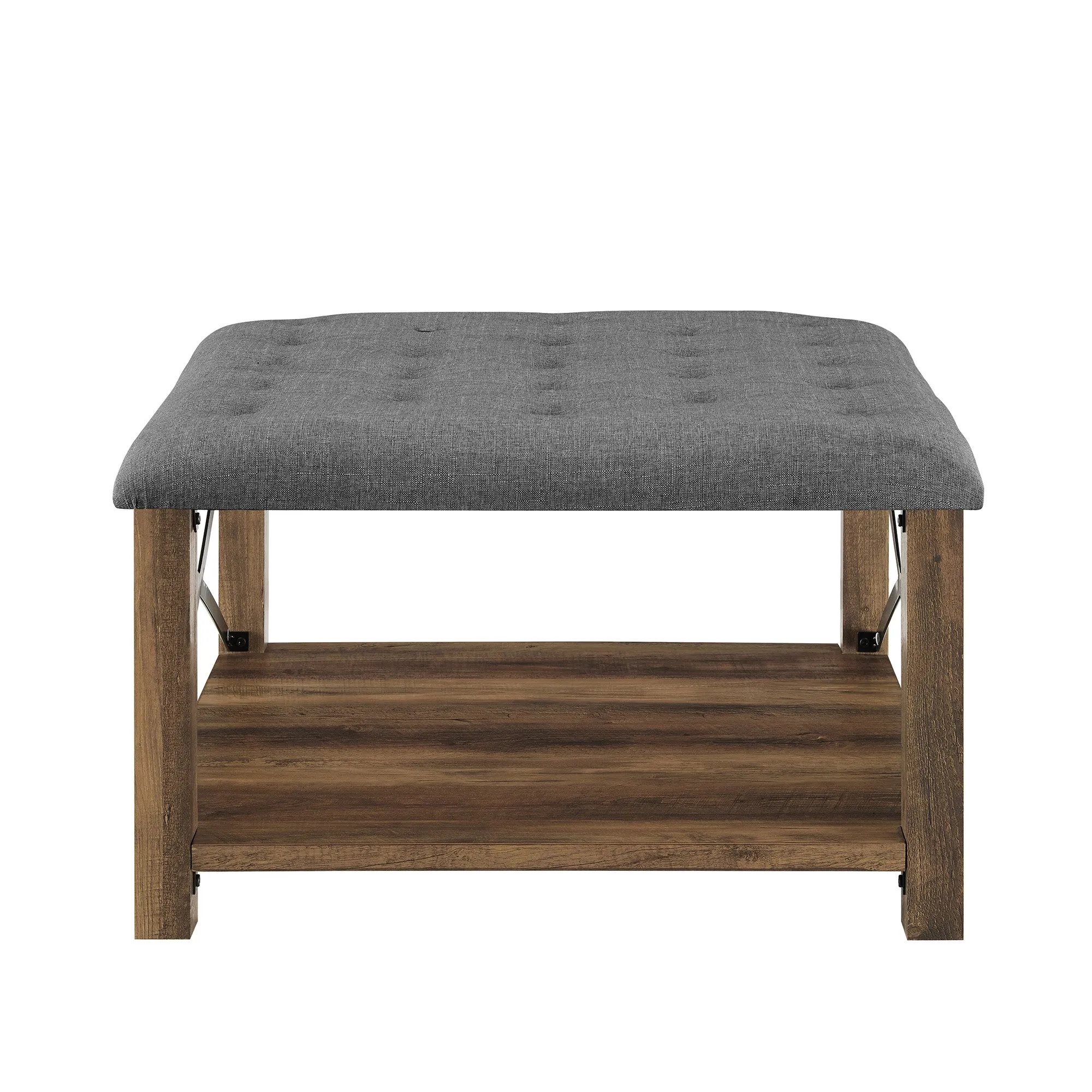 30" Farmhouse Tufted Ottoman - Versatile Upholstered Seating with Storage Shelf for Stylish Spaces