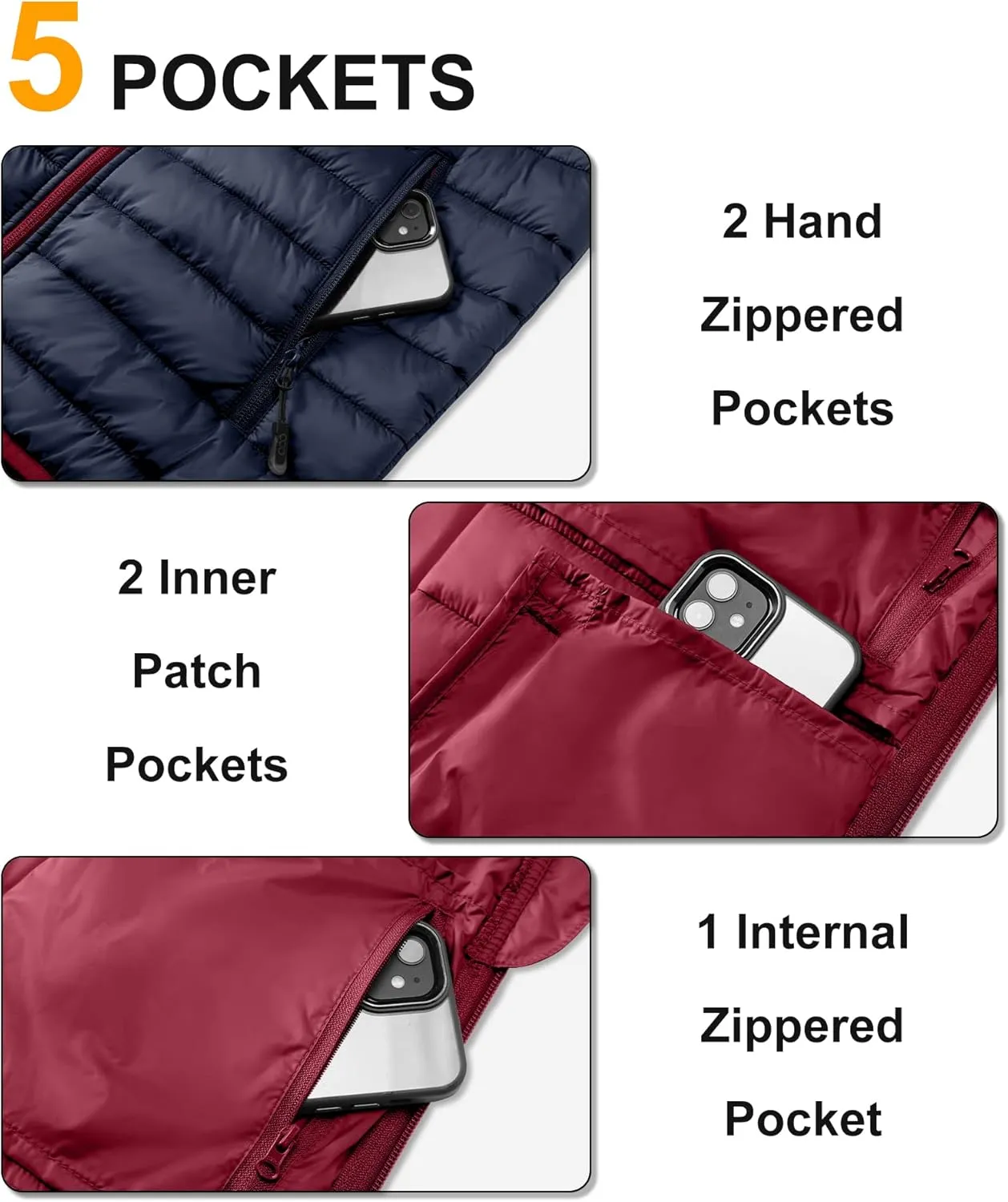 33,000ft Men's Lightweight Packable Insulated Puffer Vest Outerwear, Warm Winter Sleeveless Jacket for Golf Running