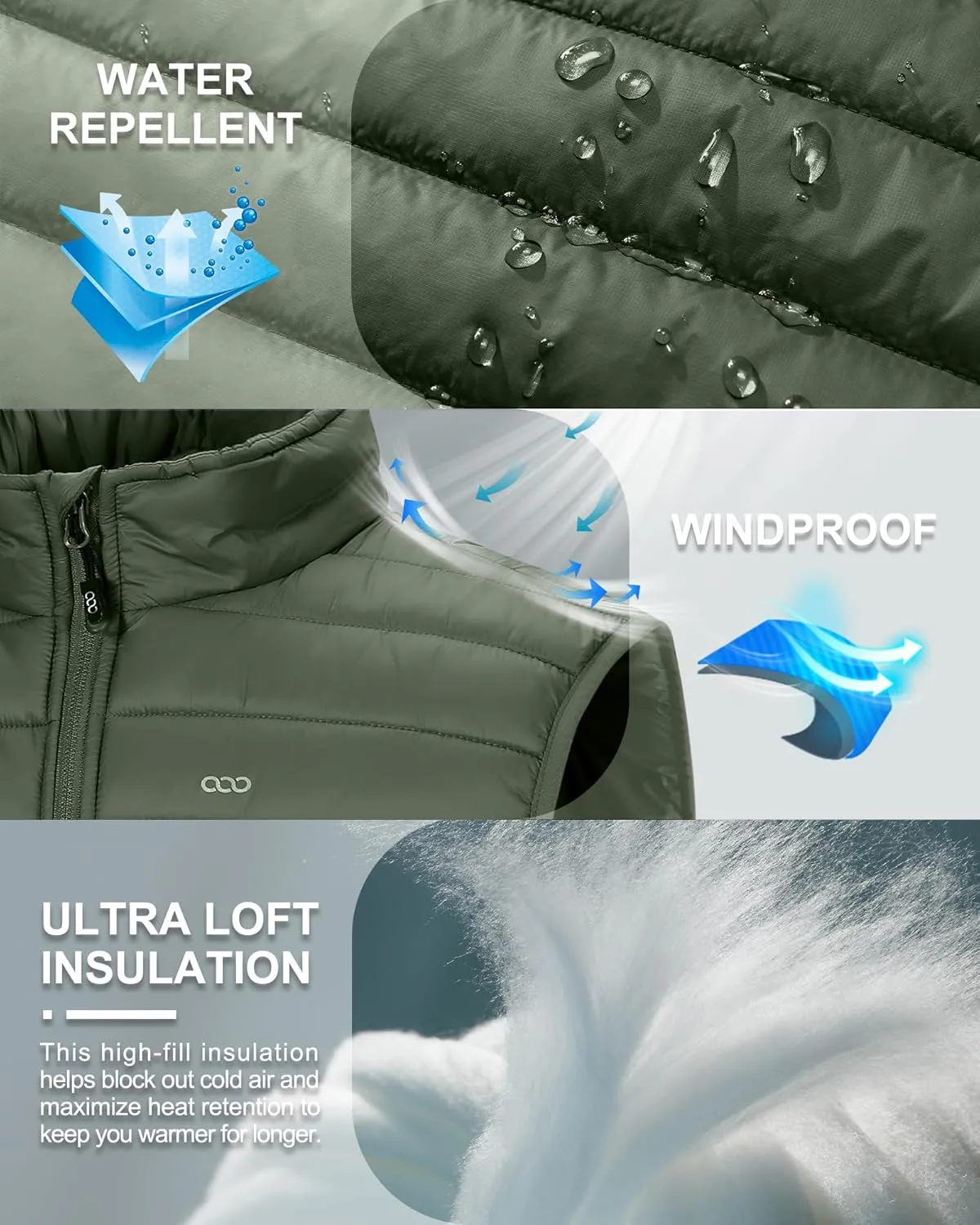 33,000ft Men's Lightweight Packable Insulated Puffer Vest Outerwear, Warm Winter Sleeveless Jacket for Golf Running