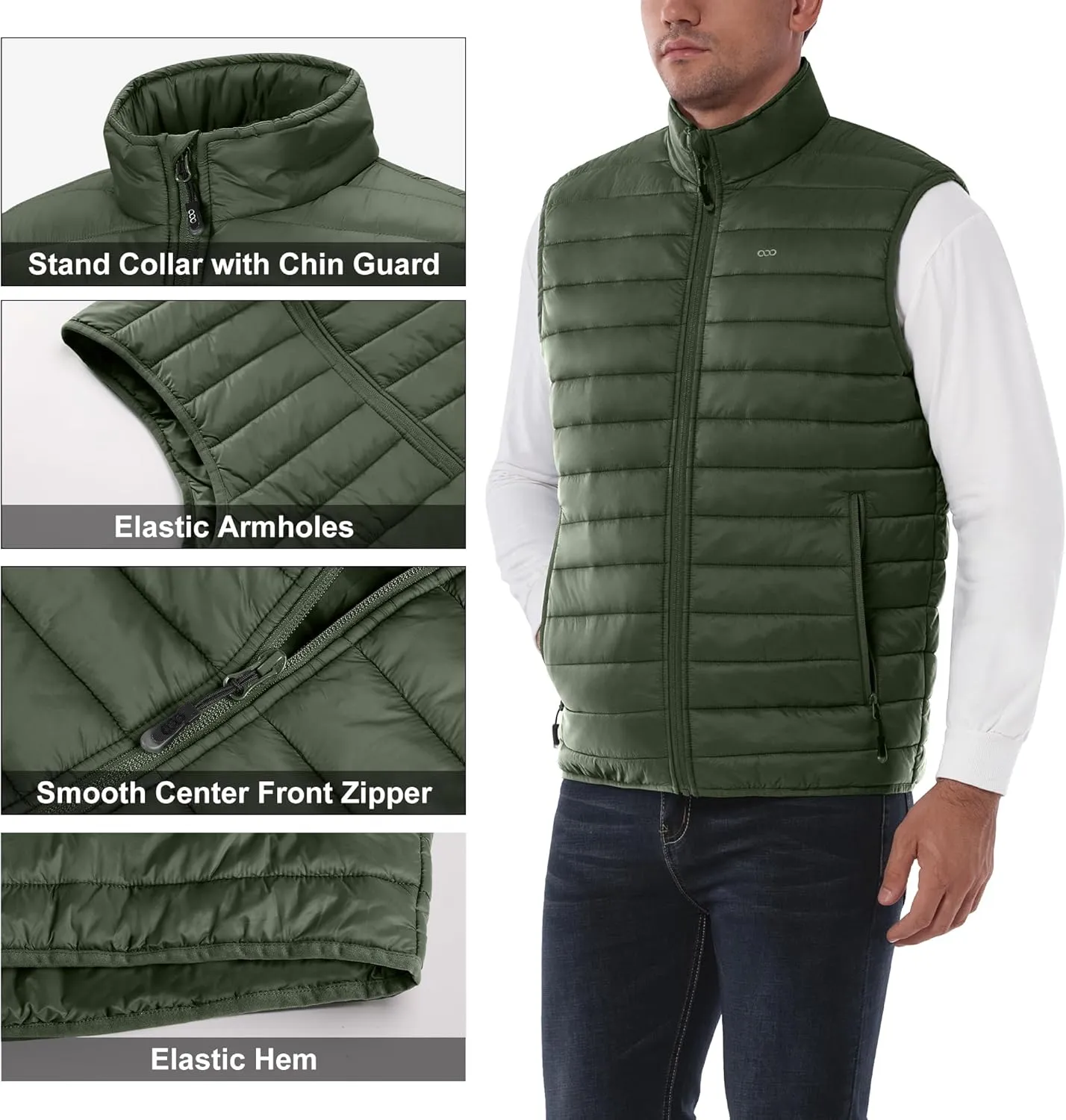 33,000ft Men's Lightweight Packable Insulated Puffer Vest Outerwear, Warm Winter Sleeveless Jacket for Golf Running