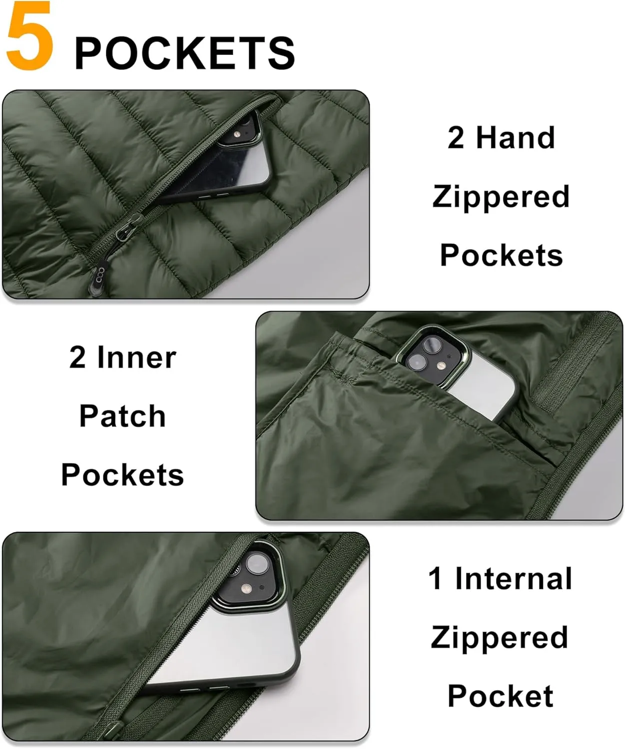 33,000ft Men's Lightweight Packable Insulated Puffer Vest Outerwear, Warm Winter Sleeveless Jacket for Golf Running