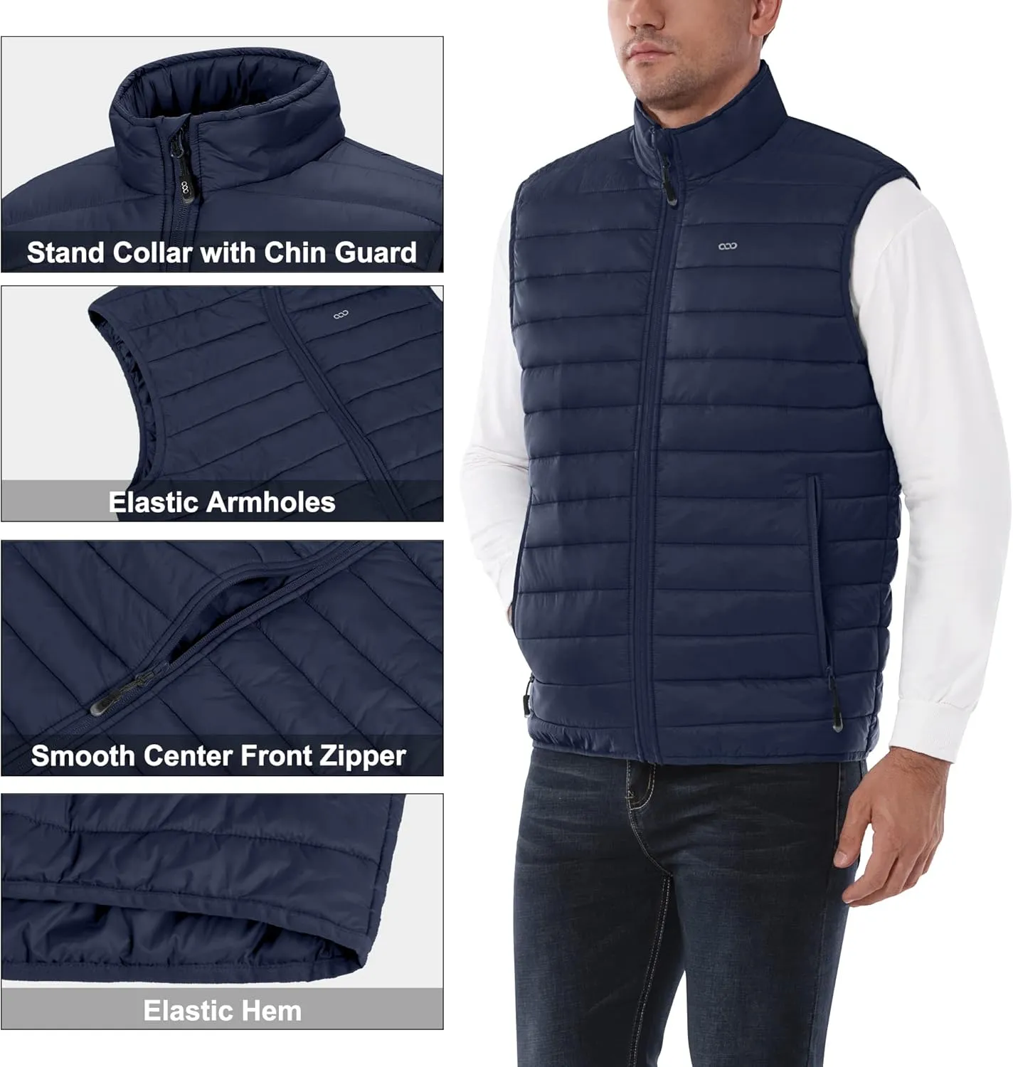 33,000ft Men's Lightweight Packable Insulated Puffer Vest Outerwear, Warm Winter Sleeveless Jacket for Golf Running
