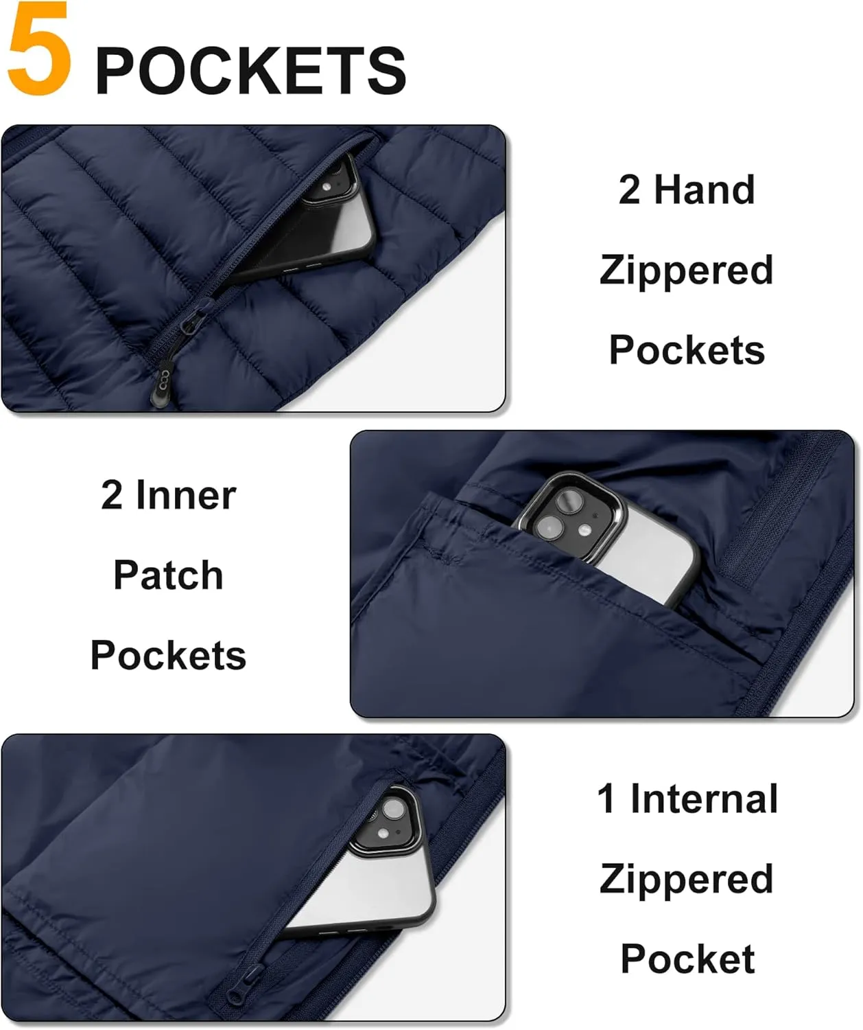 33,000ft Men's Lightweight Packable Insulated Puffer Vest Outerwear, Warm Winter Sleeveless Jacket for Golf Running