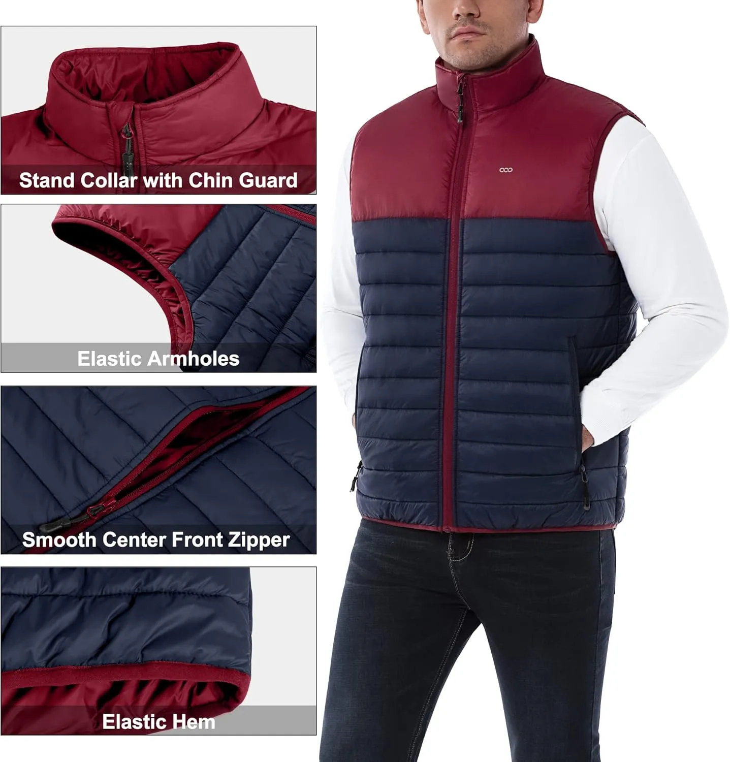 33,000ft Men's Lightweight Packable Insulated Puffer Vest Outerwear, Warm Winter Sleeveless Jacket for Golf Running