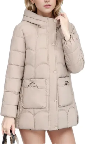 Adhdyuud Women's Down Cotton Warm Coats Winter Midi Length Hooded Lightweight Padded Jacket