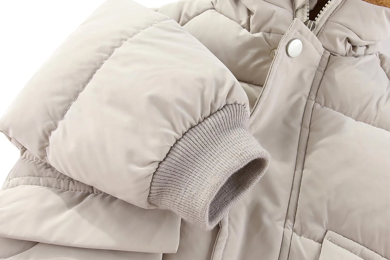 AIWUHE Toddler Winter Coat Boys Girls Down Jacket Hooded Fleece Warm Outwear 3D Ear Padded Puffer Jacket With Pockets 1-6Y