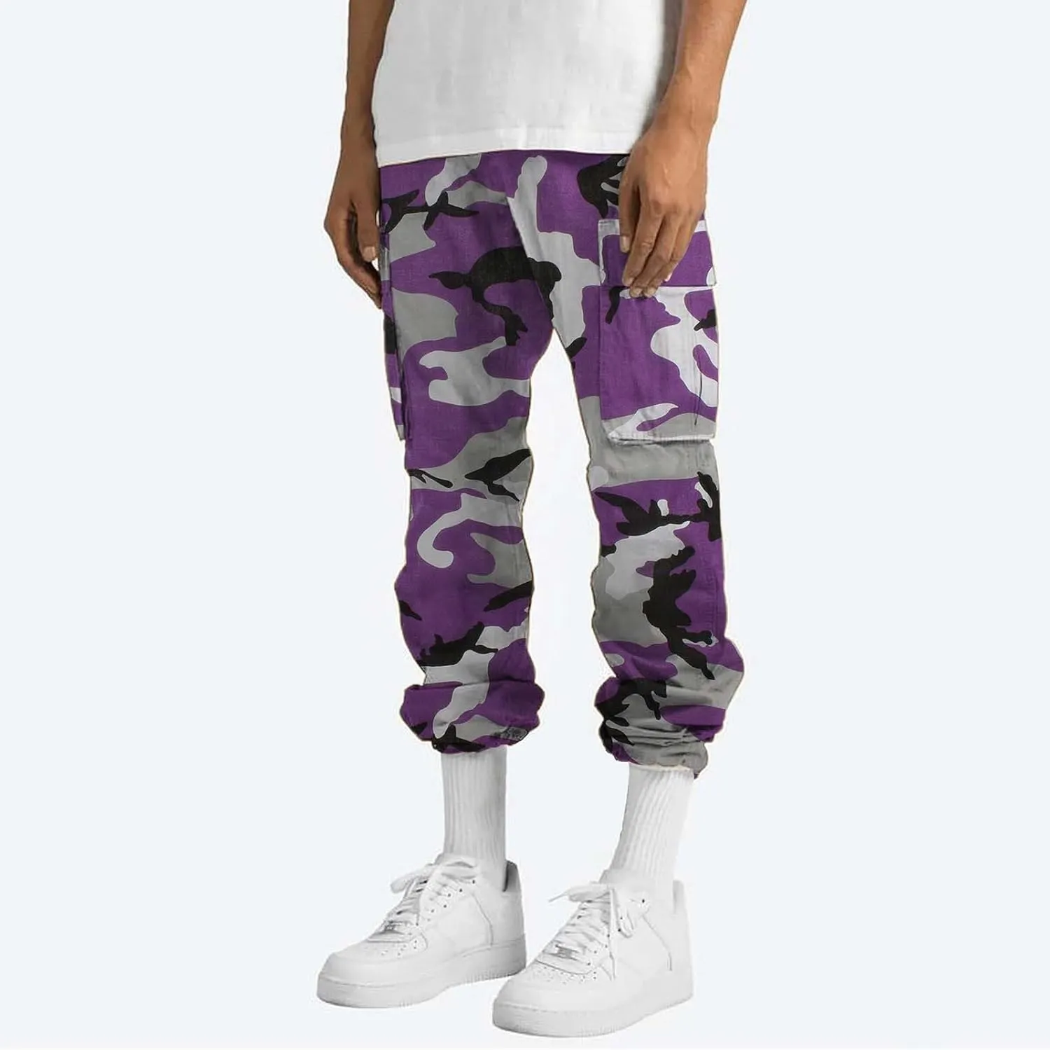 Alalaso Mens Cargo Pants Casual Cotton Jogger Multi Pockets Outdoor Hiking Work Sweatpants
