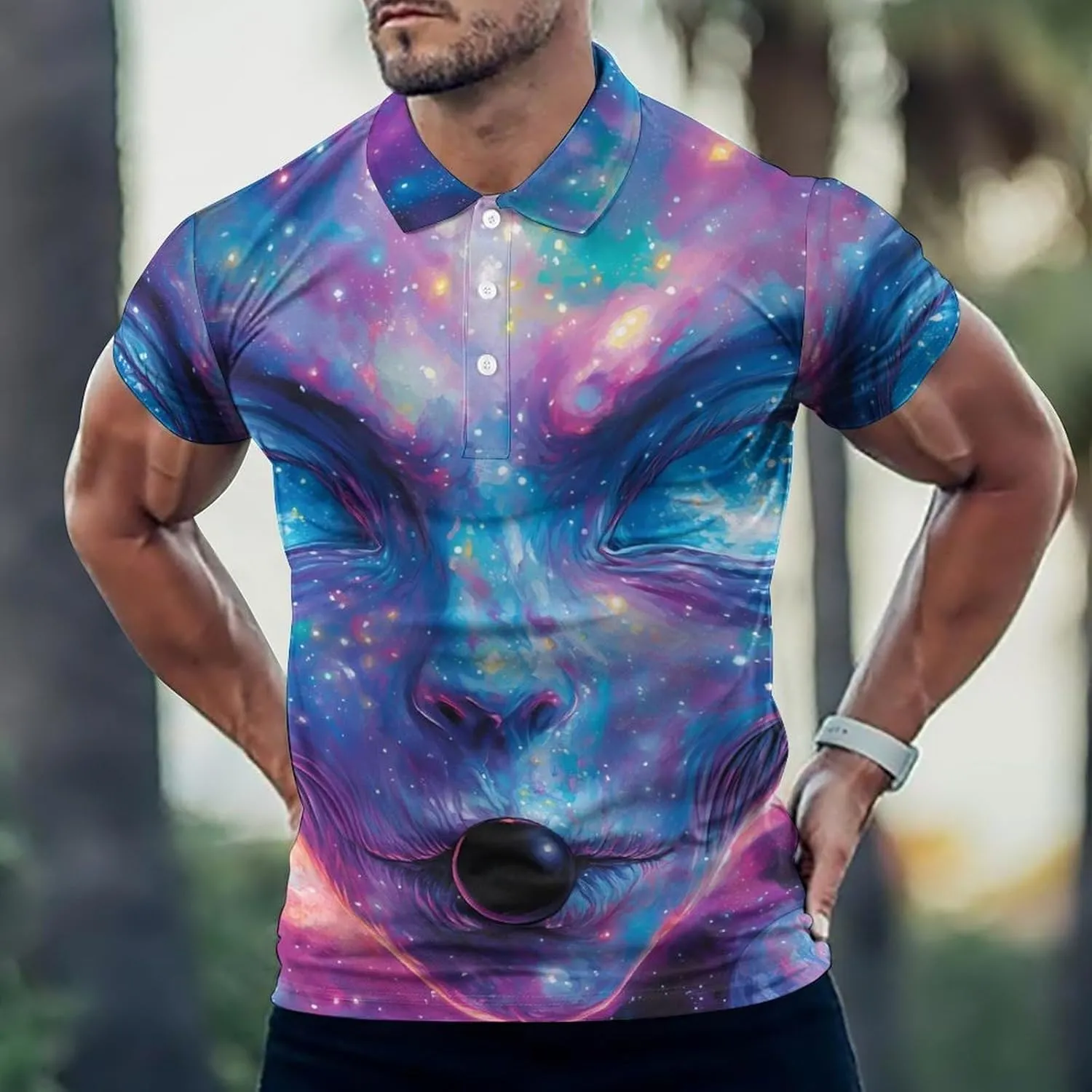 Aliens G-alaxy Slim Fit Men's Short Sleeve Polo Shirts Quick-Dry Breathable Golf T-Shirt Tops