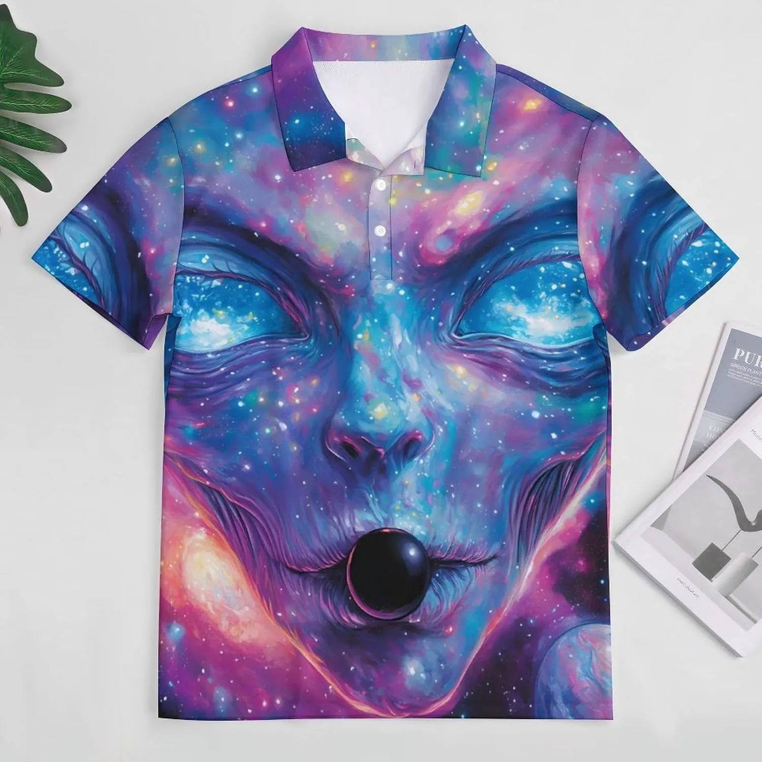 Aliens G-alaxy Slim Fit Men's Short Sleeve Polo Shirts Quick-Dry Breathable Golf T-Shirt Tops