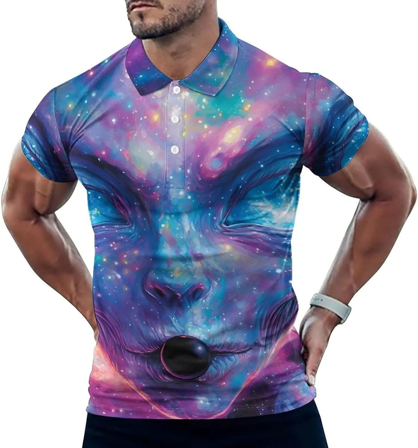 Aliens G-alaxy Slim Fit Men's Short Sleeve Polo Shirts Quick-Dry Breathable Golf T-Shirt Tops