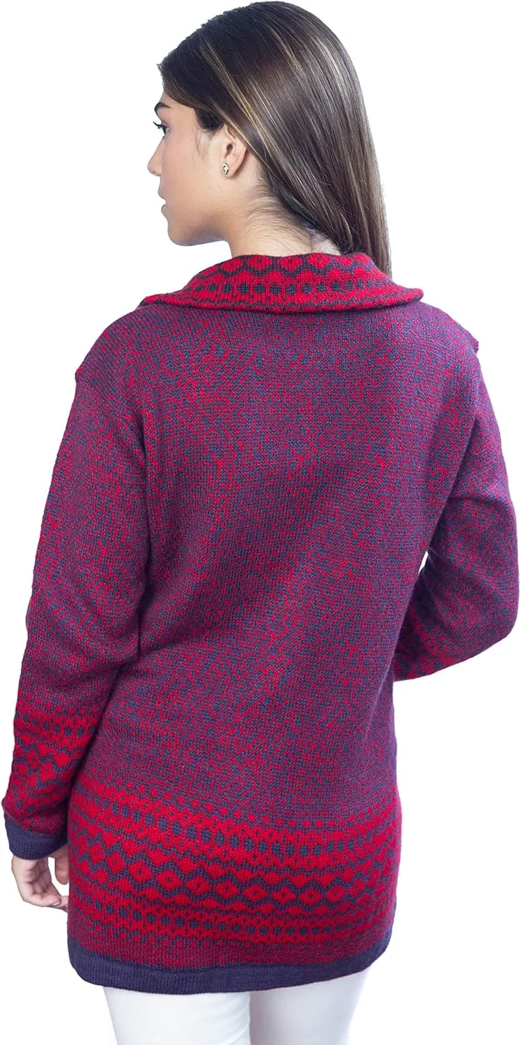 Alpaca Wool Cardigan | Warm & Soft Fair Isle Sweater for Women | Alpaka