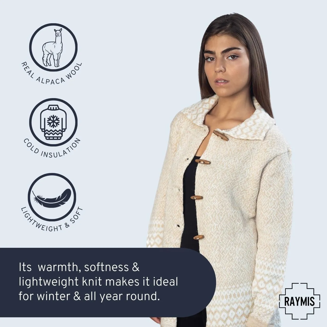 Alpaca Wool Cardigan | Warm & Soft Fair Isle Sweater for Women | Alpaka