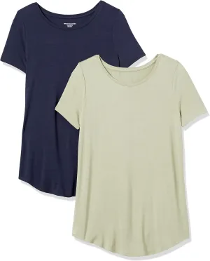 Amazon Essentials Women's Short-Sleeve Scoopneck Tunic, Pack of 2
