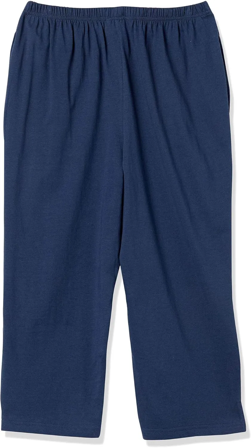 AmeriMark Womens Capri Pants - Full Elastic Waist Pedal Pushers - Ladies 100% Cotton Pull-On Cropped Pants - Side Pockets