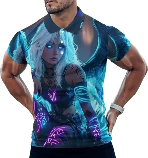 Angle Neon Glowing Slim Fit Men's Short Sleeve Polo Shirts Quick-Dry Breathable Golf T-Shirt Tops