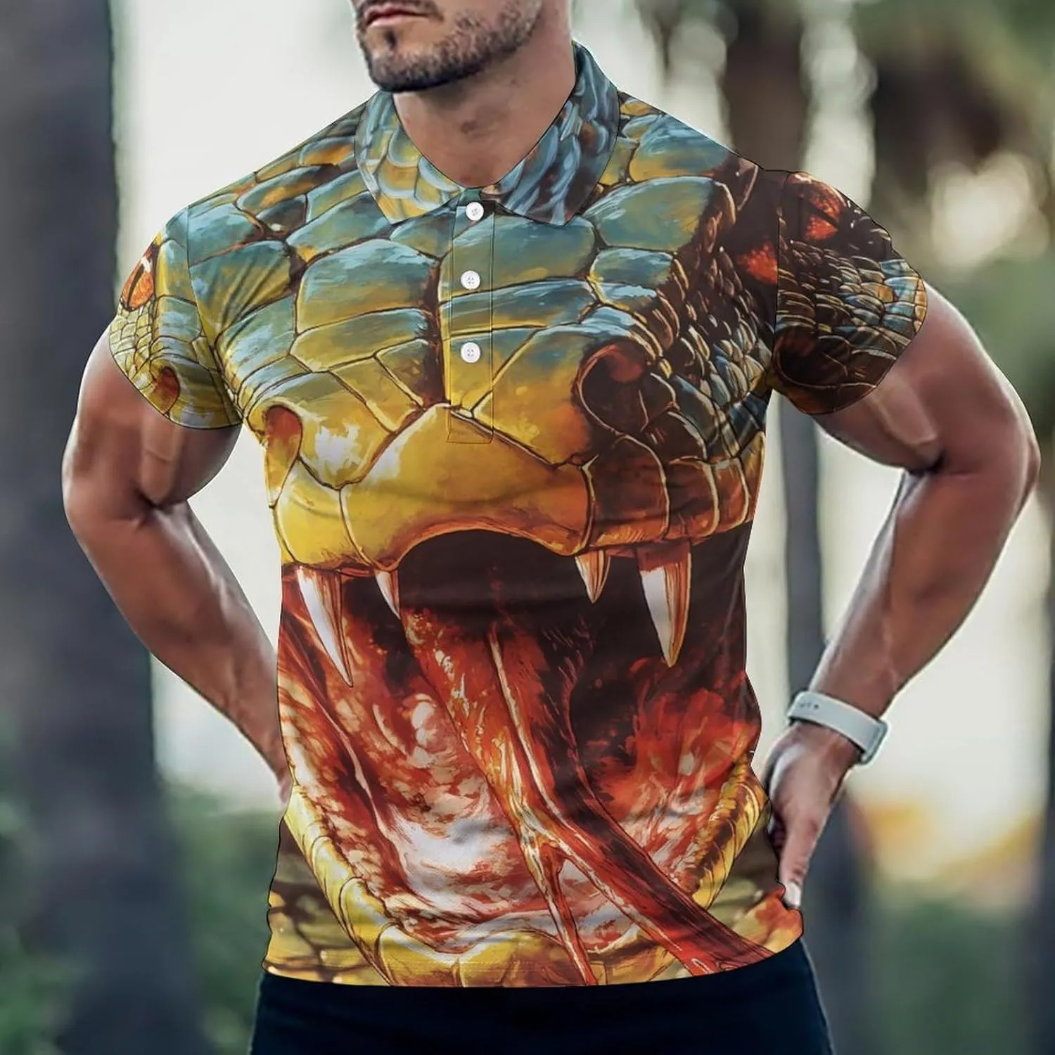Angry Snake Slim Fit Men's Short Sleeve Polo Shirts Quick-Dry Breathable Golf T-Shirt Tops