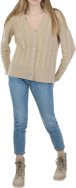 Anne Klein Womens Cable Knit Layering Cardigan Sweater Tan XL