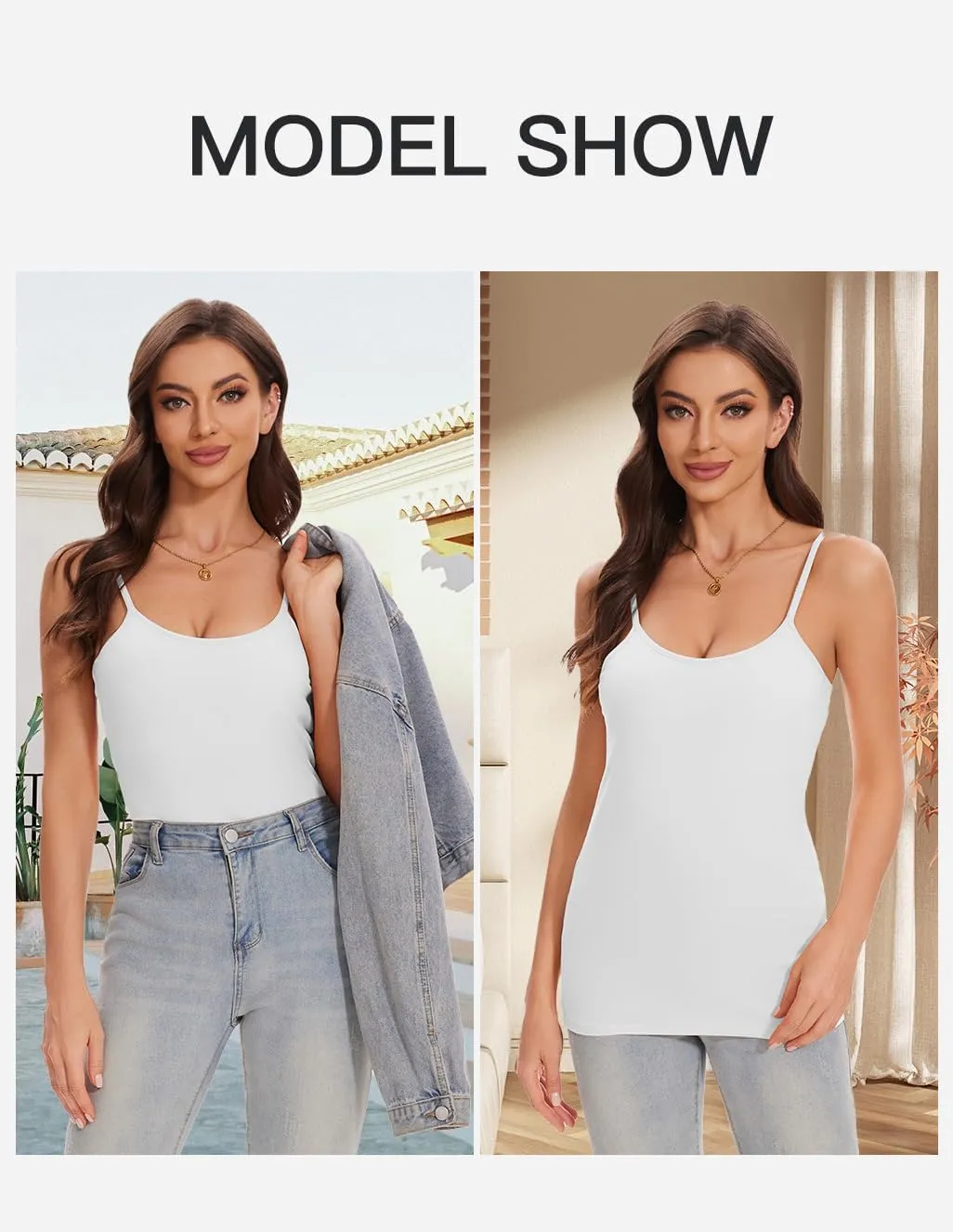 ANYFITTING Women's Cotton Tank Top with Shelf Bra Adjustable Strap Camisole Basic Cami Tanks S-2XL