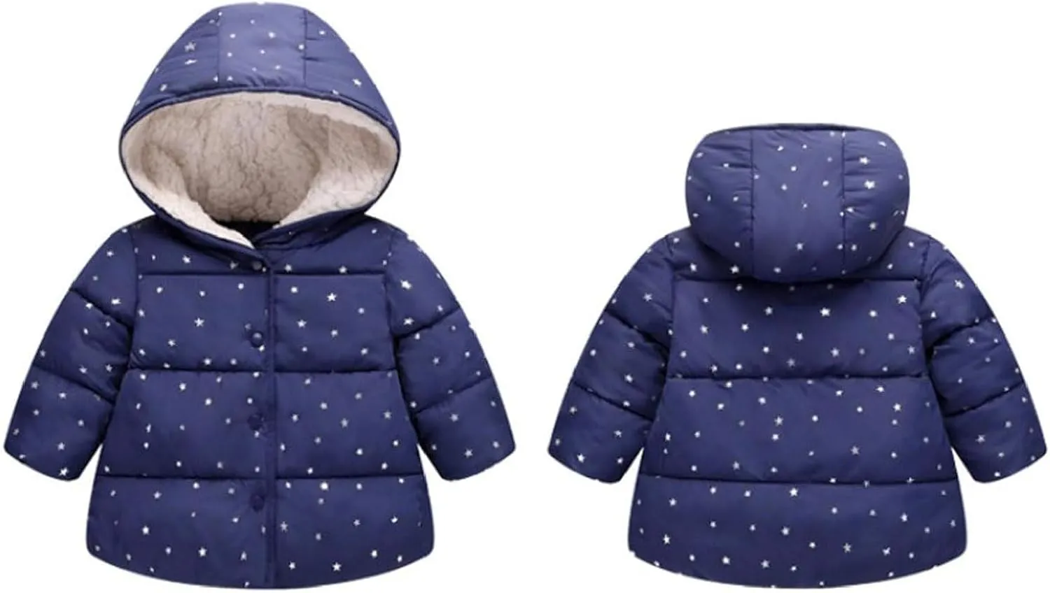 ASSICON Baby Girls Autumn Winter Fleece Coats Snow Thick Down Cotton Padded Jacket Kids Hooded Zipper Outerwear Clothes Warm Puffer Jackets