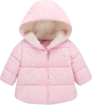 ASSICON Baby Girls Autumn Winter Fleece Coats Snow Thick Down Cotton Padded Jacket Kids Hooded Zipper Outerwear Clothes Warm Puffer Jackets
