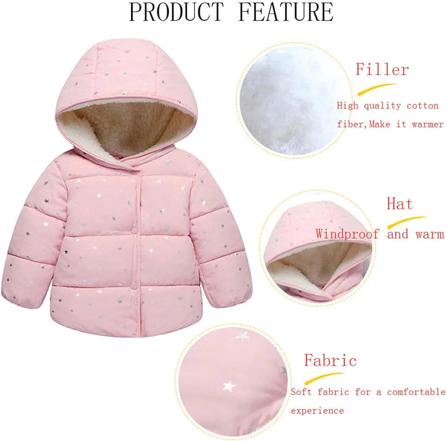ASSICON Baby Girls Autumn Winter Fleece Coats Snow Thick Down Cotton Padded Jacket Kids Hooded Zipper Outerwear Clothes Warm Puffer Jackets