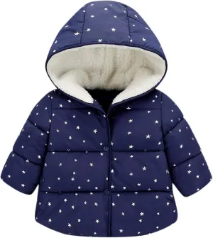 ASSICON Baby Girls Autumn Winter Fleece Coats Snow Thick Down Cotton Padded Jacket Kids Hooded Zipper Outerwear Clothes Warm Puffer Jackets