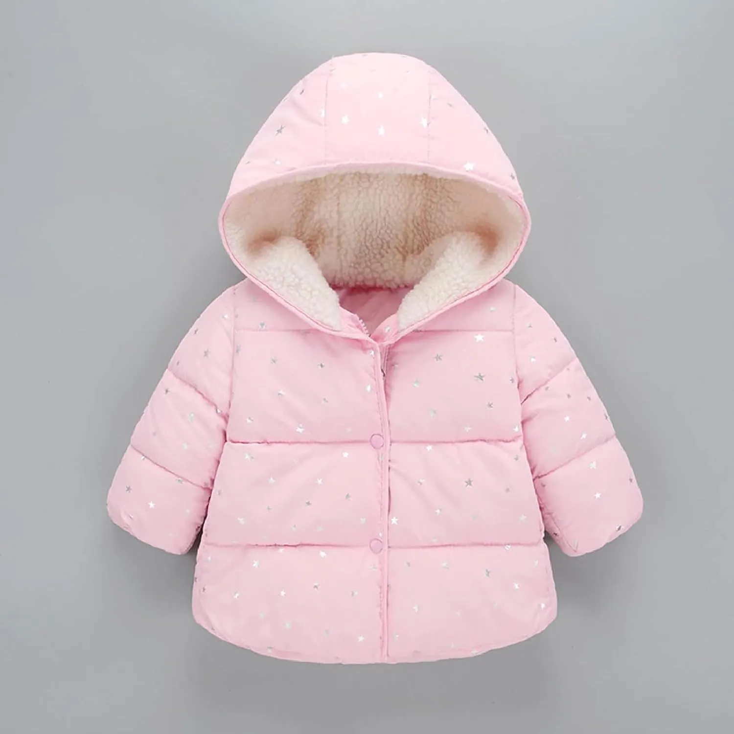 ASSICON Baby Girls Autumn Winter Fleece Coats Snow Thick Down Cotton Padded Jacket Kids Hooded Zipper Outerwear Clothes Warm Puffer Jackets