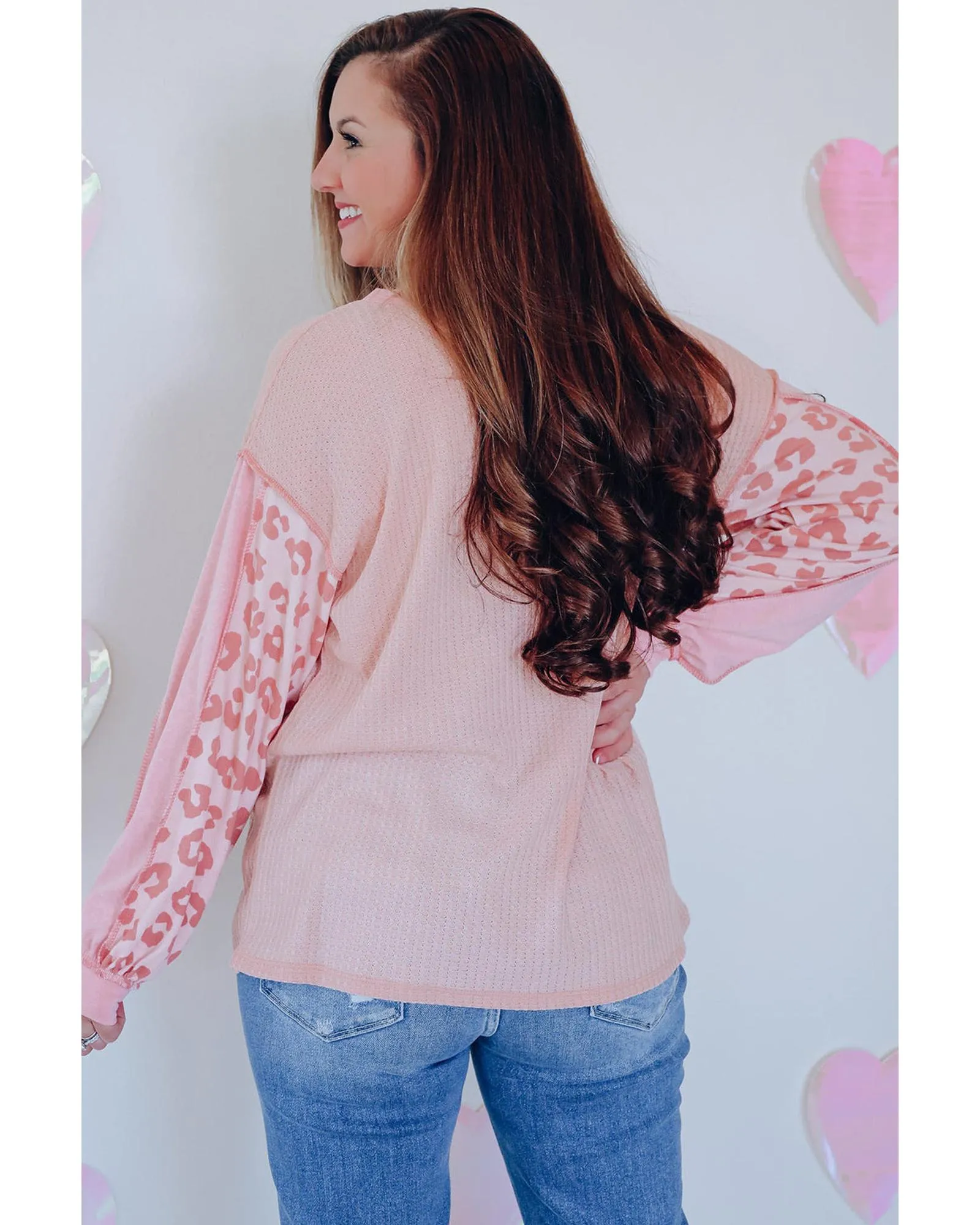 Azura Exchange Leopard Patchwork Waffle Knit Top - M