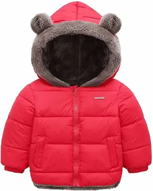 Baby Boy Girls Autumn Winter Fleece Coats Thick Down Cotton Padded Jacket Kids Hooded Zipper Windproof Snow Outerwear Clothes
